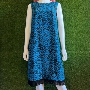 Vintage Missoni Snakeskin Silk Shift Dress Fringe Hem Blue Python